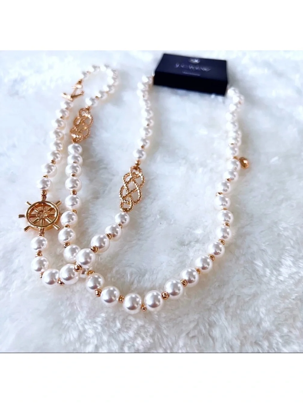 J. Crew Pearl Necklace with Gold Nautical Charms